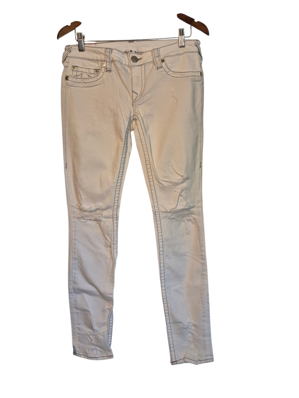 True Religion White Skinny Distressed Jeans 30